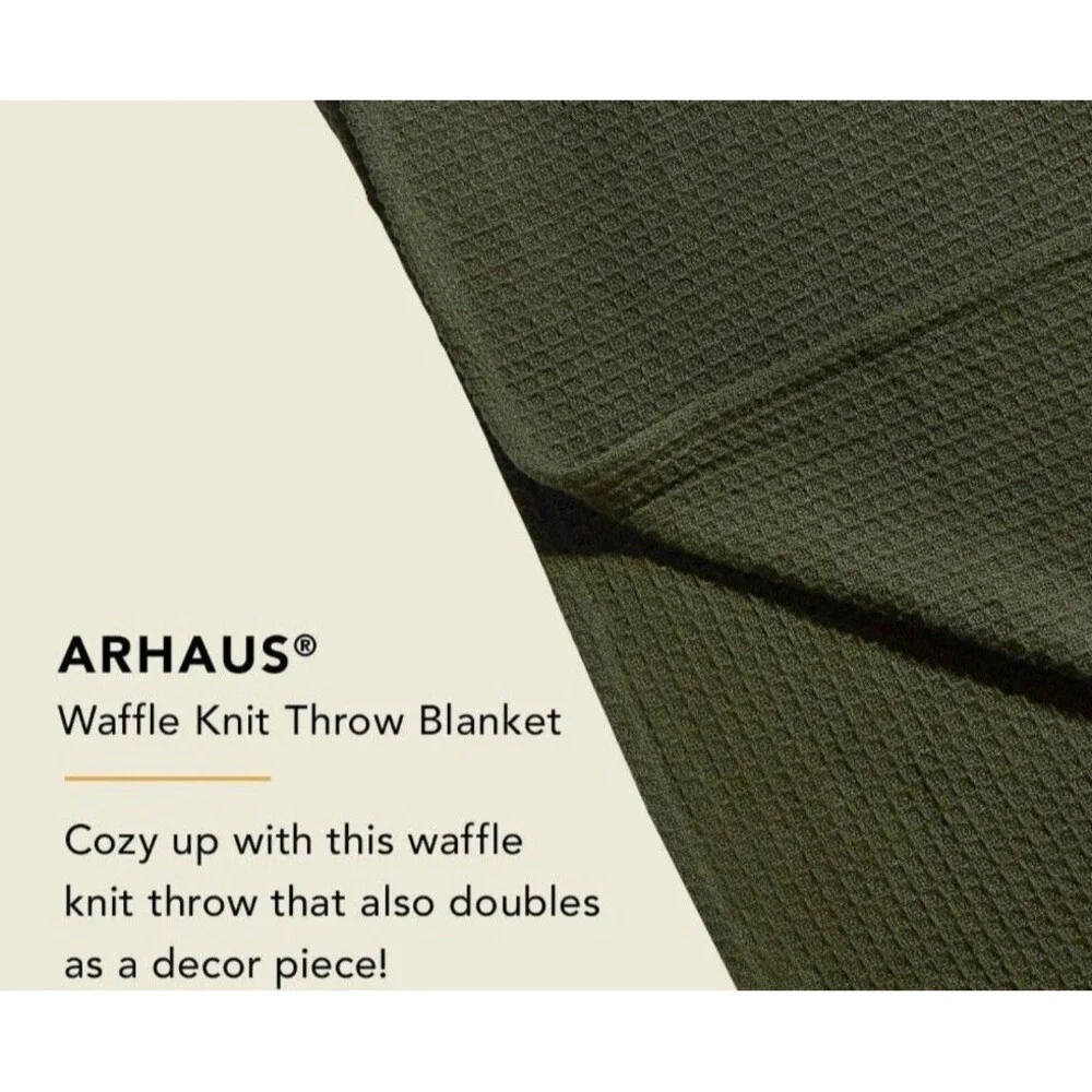 ARHAUS 100% Cotton Waffle Knit Throw Blanket - 50in x 60in Green